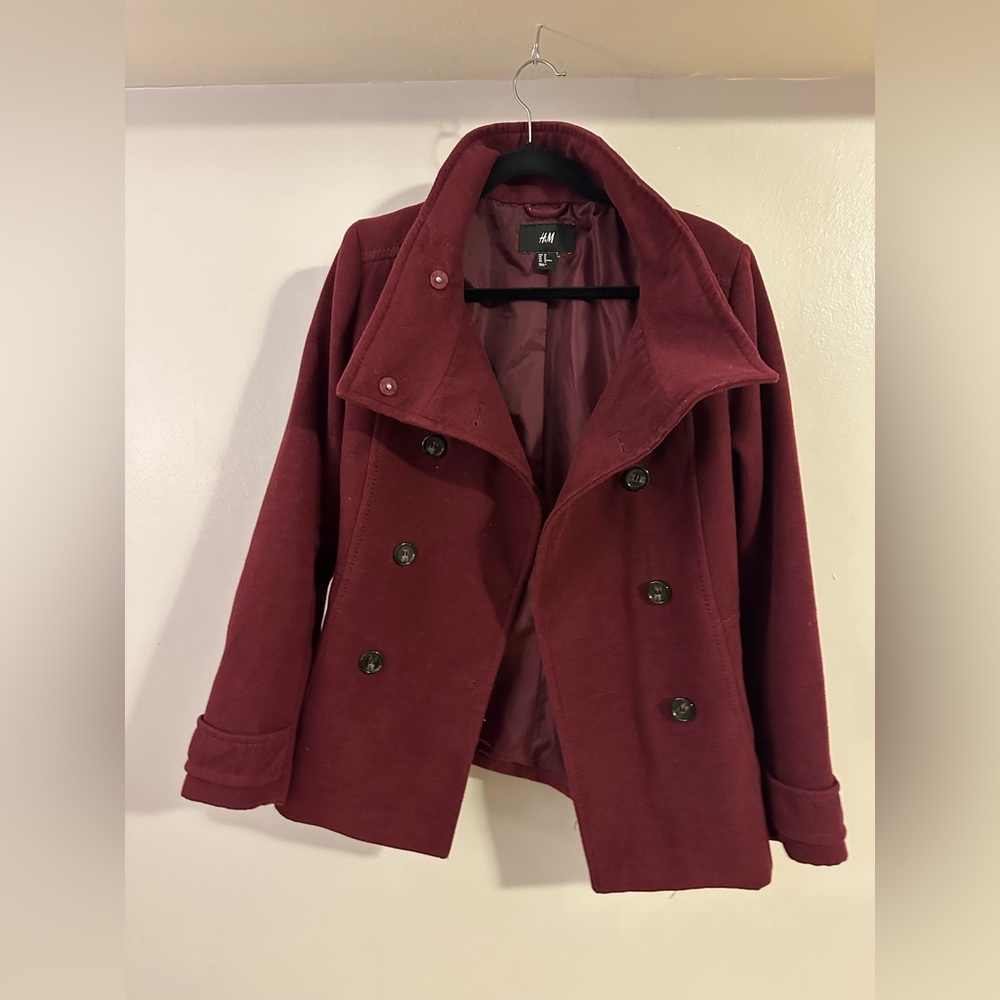 H&M Burgundy Red Pea coat size 12